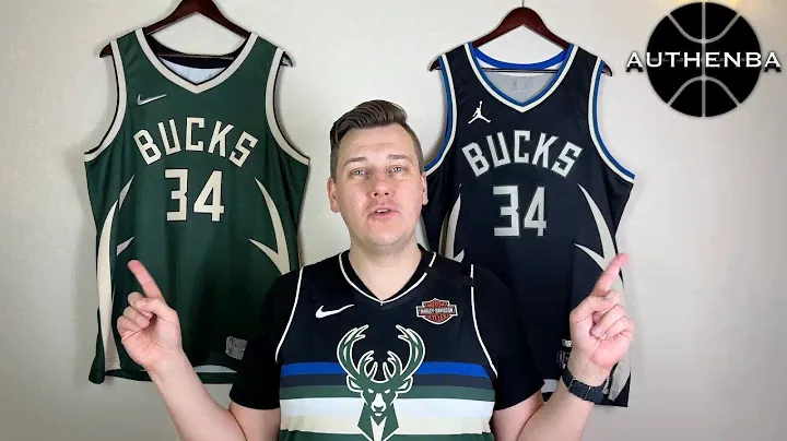 Two similar Giannis Antetokounmpo Milwaukee Bucks NIKE jerseys comparison