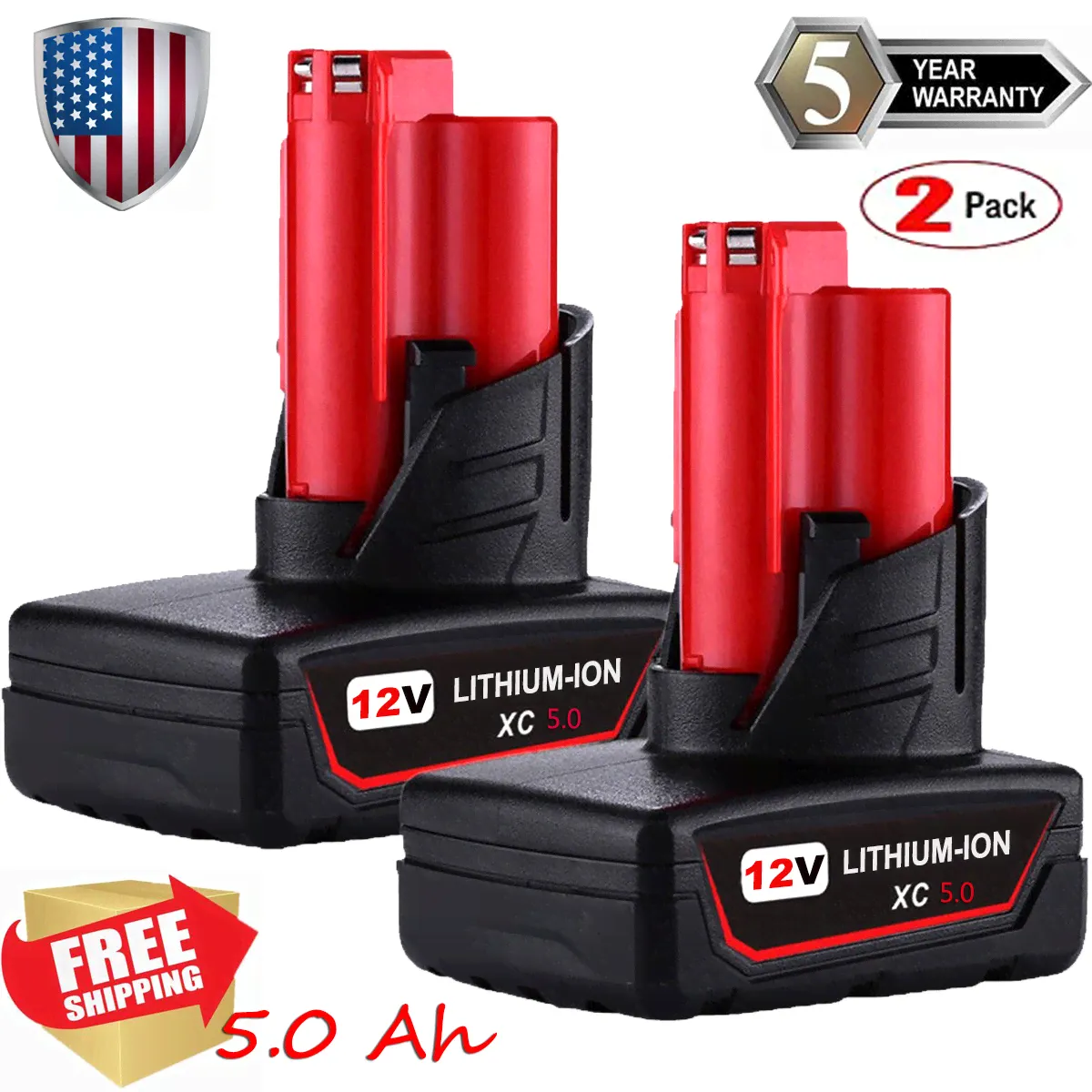 2XFor Milwaukee M12 12V XC 6.0 Extended Capacity Battery 48-11-2460 2440 5.0AH